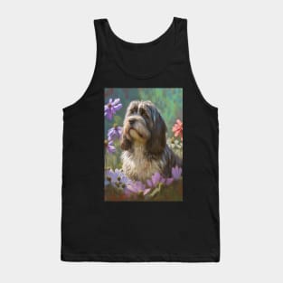 Petit Bassett Griffon Vendeen Dog in Flower Garden Card Tank Top